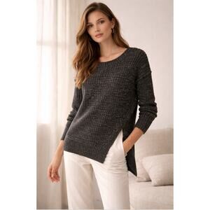 Brochu Walker Wool Blend Rib Knit Asymmetrical Side Slit Sweater XS